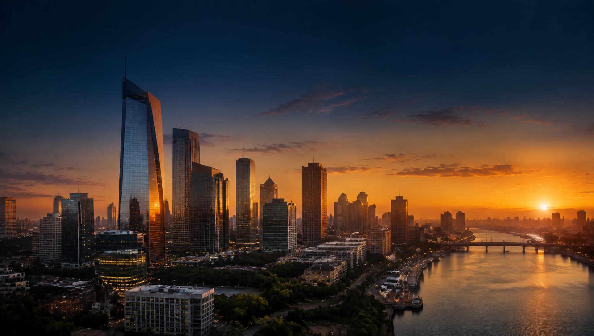 Skyline of a modern African city at dusk